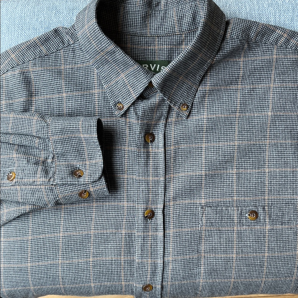 Orvis Cotton Wool Blend Flannel Portugal Plaid Button Down Shirt 2EOF